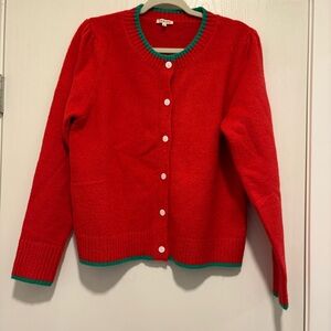 JODIFL Red and Green Button-Up Cardigan